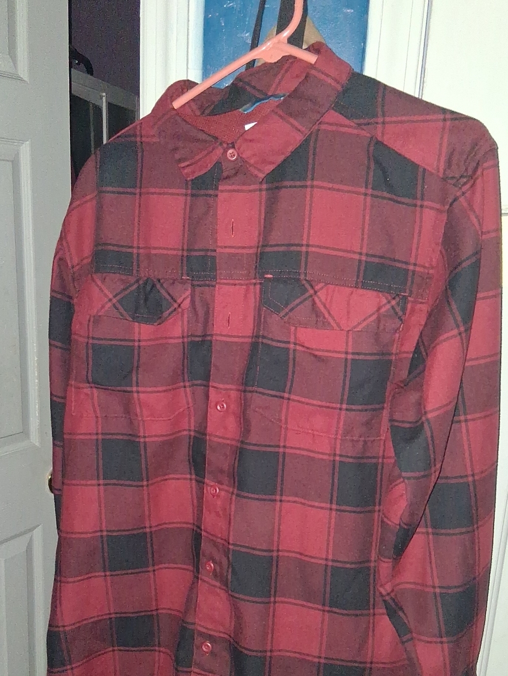 Columbia Men's Red and Black Plaid Button-Up Shirt